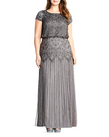 Adrianna Papell Plus Short Sleeve Beaded Gown | Bloomingdale's