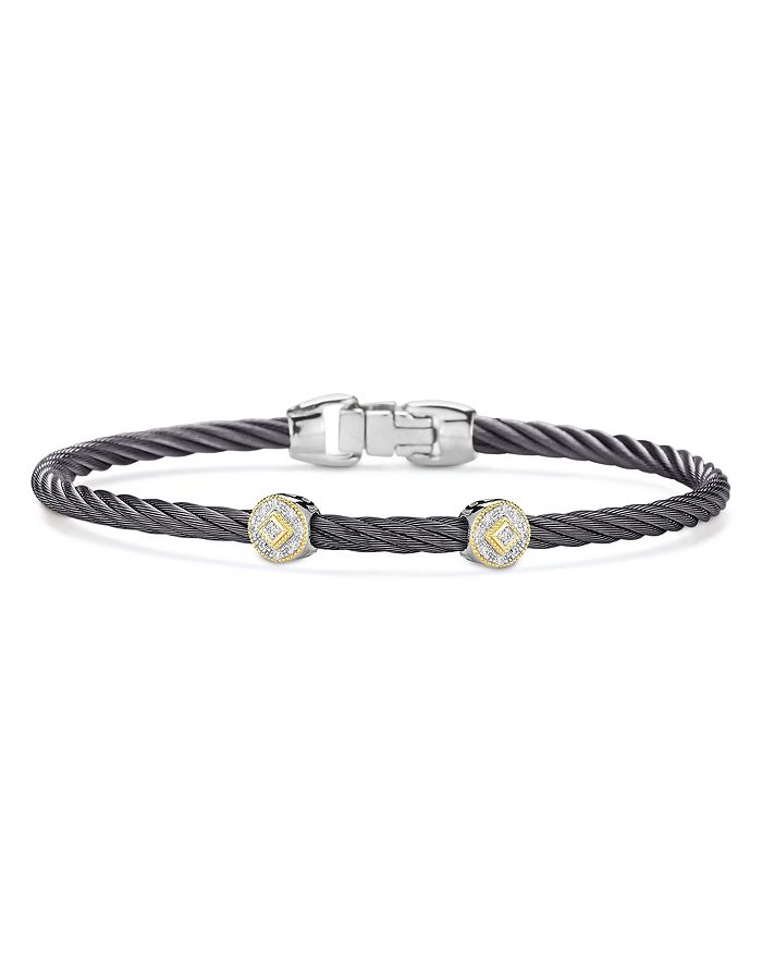Alor Two-station Cable Bangle Bracelet With Diamonds In Silver/gray