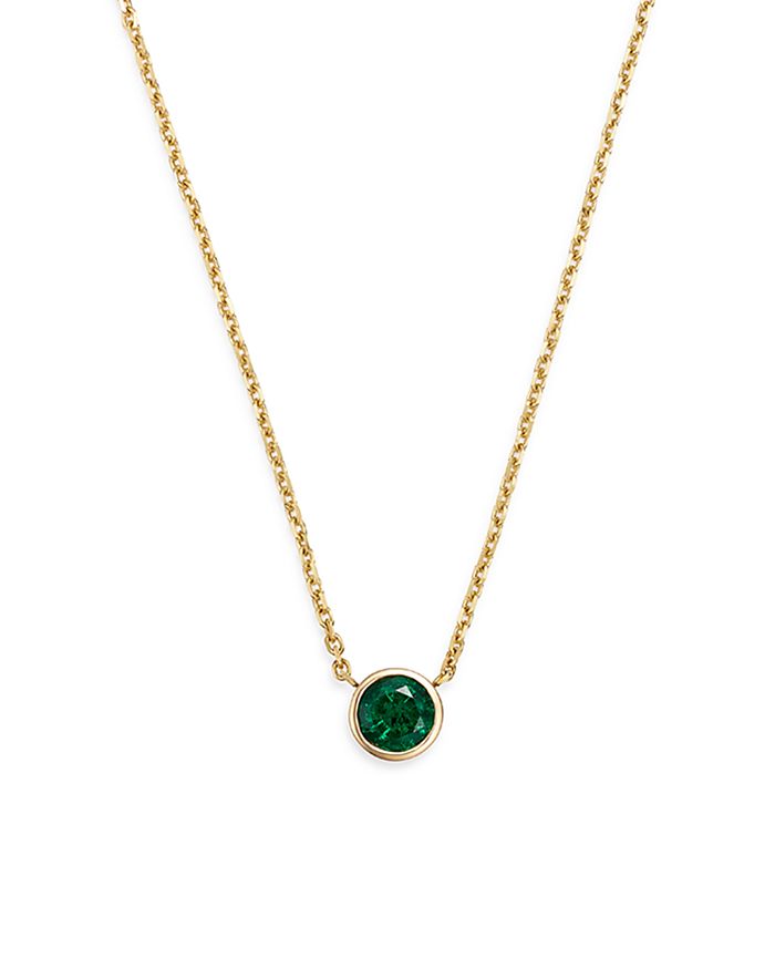 Bloomingdale's Emerald Bezel Pendant Necklace In 14k Yellow Gold, 16 - 100% Exclusive In Green/gold