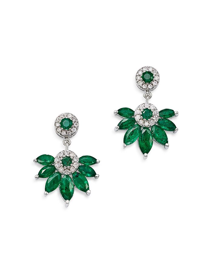 Bloomingdale's - Emerald Marquis & Diamond Fan Drop Earrings in 14K White Gold - 100% Exclusive