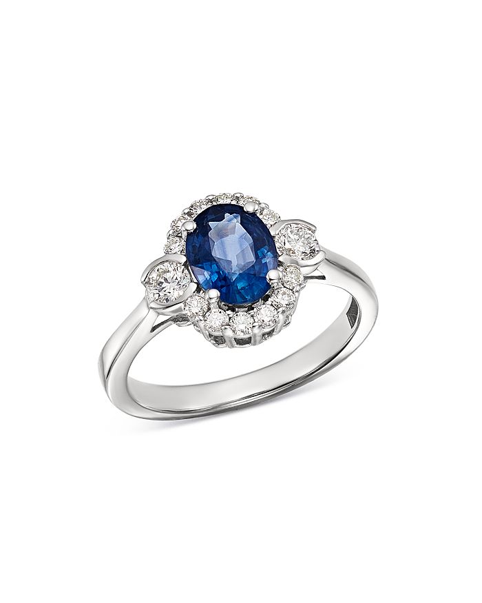Bloomingdale's Blue Sapphire & Diamond Oval Halo Ring In 14k White Gold - 100% Exclusive In Blue/white