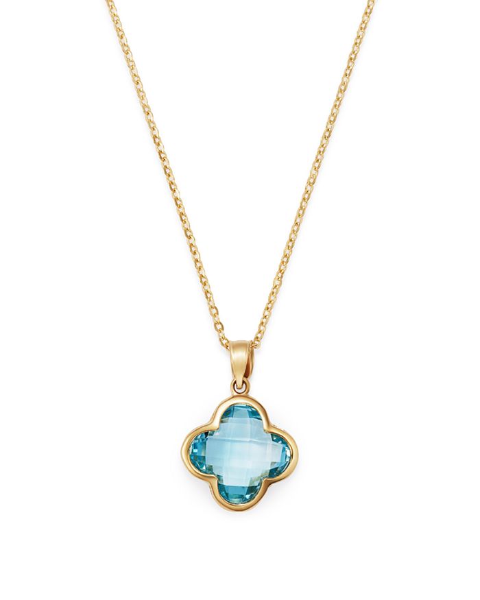 Bloomingdale's Blue Topaz Clover Pendant Necklace In 14k Yellow Gold, 18 - 100% Exclusive In Blue/gold