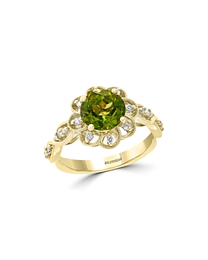 BLOOMINGDALE'S PERIDOT & DIAMOND FLOWER RING IN 14K YELLOW GOLD - 100% EXCLUSIVE,HRY0L649DP