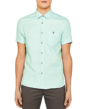 TED BAKER PEEZE TWO-TONE LINEN REGULAR FIT BUTTON-DOWN SHIRT,TH8MGA51PEEZELT-GREE