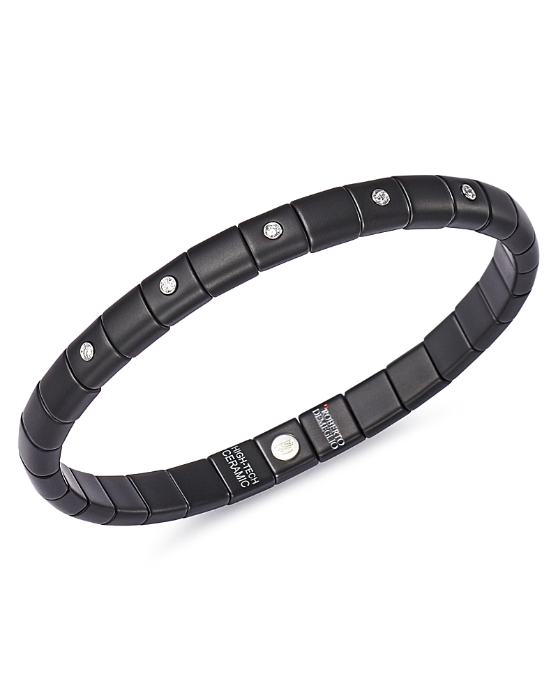 Roberto Demeglio 18k White Gold & Matte Black Ceramic Pura Stretch Bracelet With Alternating Diamond Bezels In White/black