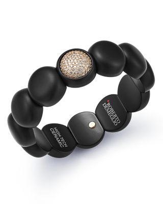 Roberto Demeglio - 18K Rose Gold & Black Ceramic Dama Stretch Bracelet with Pav&eacute; Champagne Diamond Station