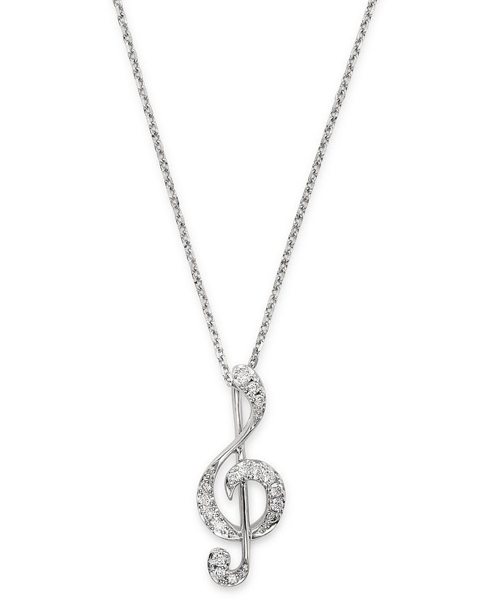 Bloomingdale's Diamond Music Note Pendant Necklace In 14k White Gold, 0.075 Ct. T.w. - 100% Exclusive