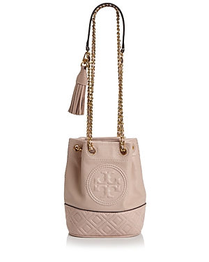 Tory Burch Mini Fleming Leather Bucket Bag In Shell Pink/gold