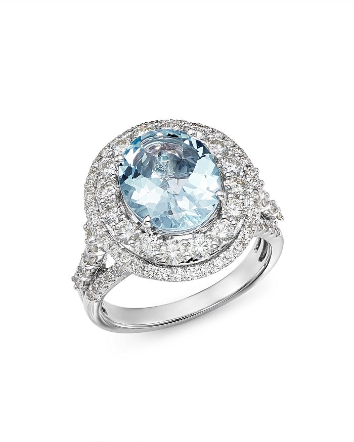 Bloomingdale's Aquamarine & Diamond Statement Ring In 14k White Gold - 100% Exclusive In Blue/white