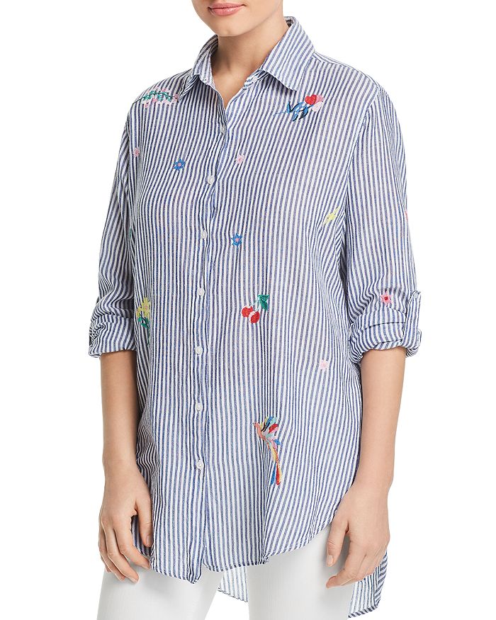 Sundry - Oversized Embroidered Striped Shirt
