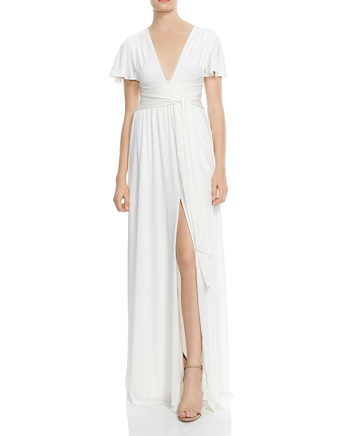 HALSTON HERITAGE HALSTON Flutter-Sleeve Jersey Gown | Bloomingdale's