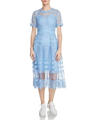 Maje Crochet Lace Midi Dress In Blue | ModeSens