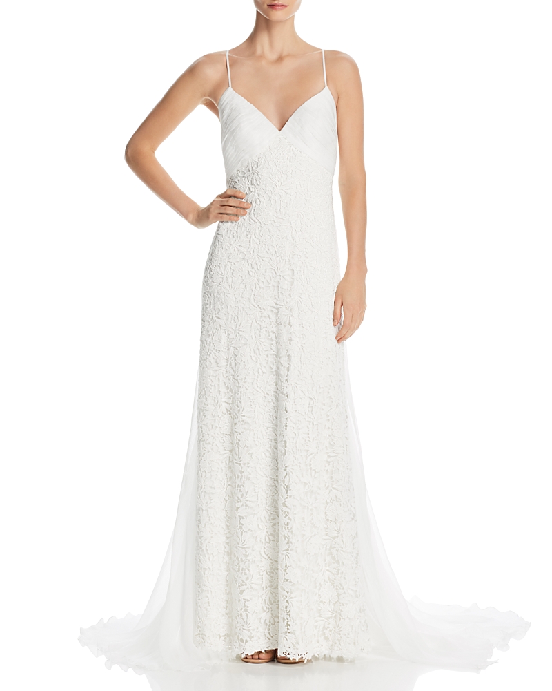 Tadashi Shoji Lace-front Chiffon Gown In Ivory