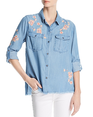 BILLY T EMBROIDERED BUTTON-DOWN TOP,BT1811T