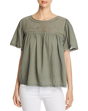 BEACHLUNCHLOUNGE BEACHLUNCHLOUNGE EYELET GAUZE PEASANT TOP,L5D98A