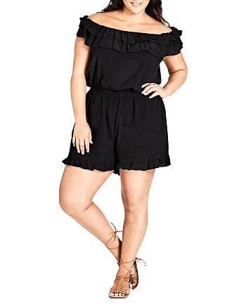 City Chic Plus Off-the-Shoulder Ruffle Trim Romper ...