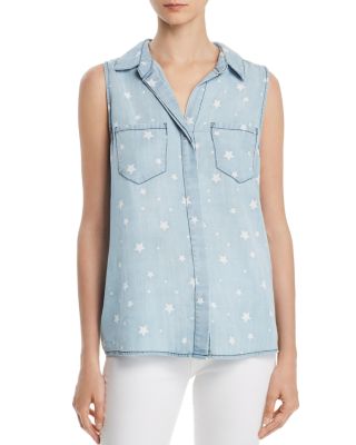 AQUA - Star Print Sleeveless Chambray Shirt - 100% Exclusive