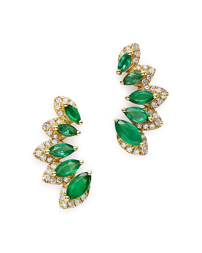 Bloomingdale's Emerald & Diamond Climber Earrings In 14k Yellow Gold - 100% Exclusive In Green/gold
