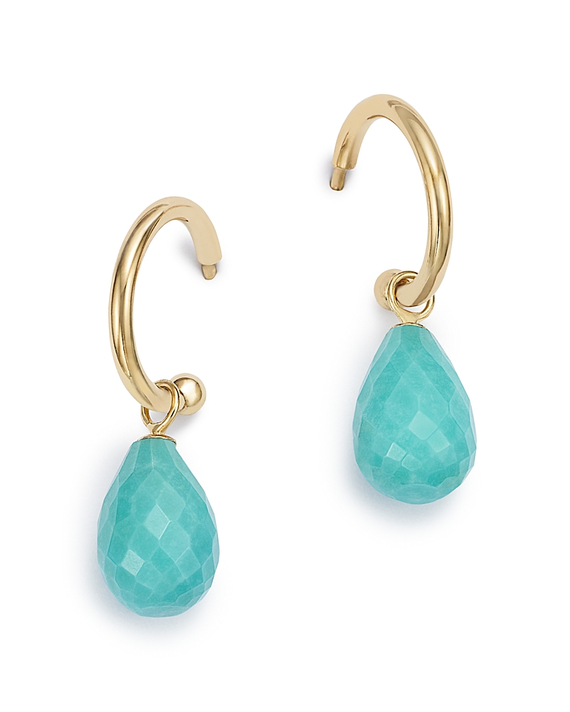 Bloomingdale's Emerald Briolette Hoop Drop Earrings In 14k Yellow Gold - 100% Exclusive In Blue/gold