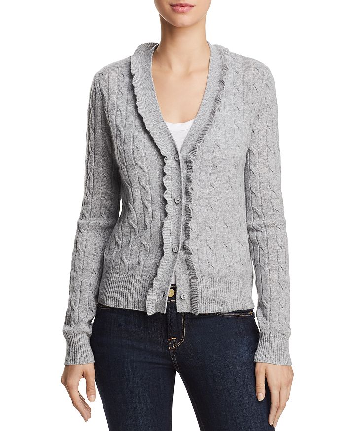 AQUA Ruffled Cable-Knit Cashmere Cardigan - 100% Exclusive | Bloomingdale's