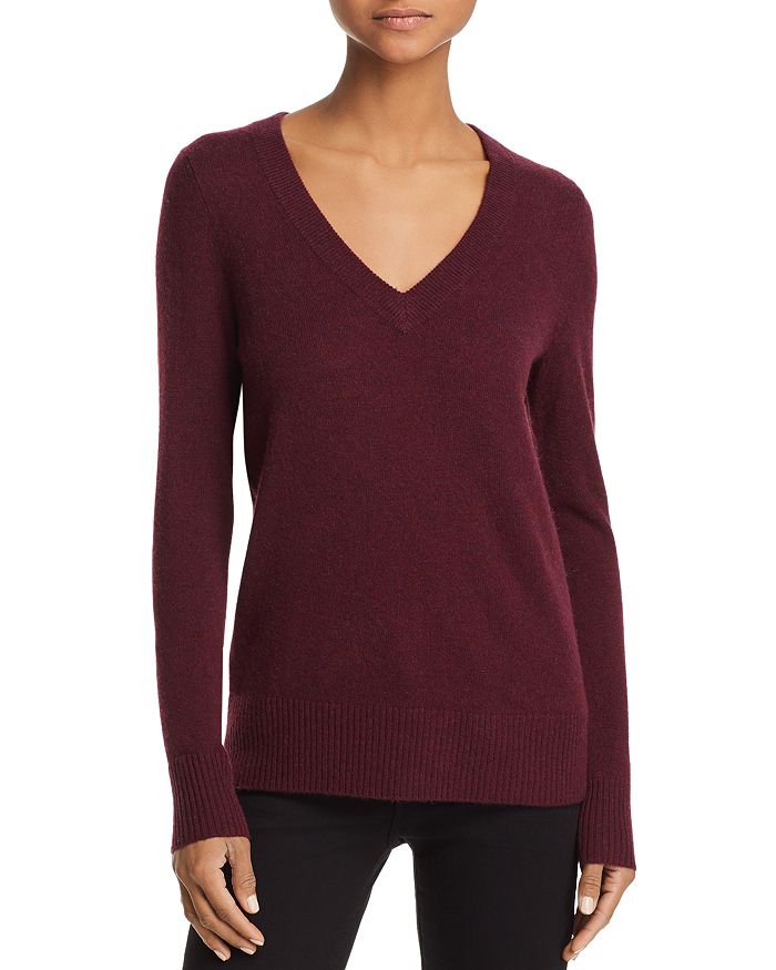 Aqua Cashmere V-neck Cashmere Sweater - 100% Exclusive In Heather Burgundy