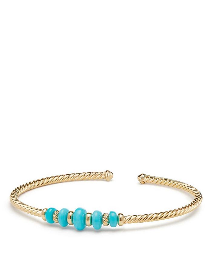 DAVID YURMAN RIO RONDELLE CABLED CUFF BRACELET WITH TURQUOISE IN 18K GOLD,B13827 88BTQM
