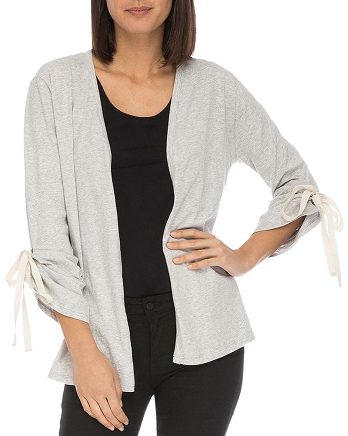 Bobeau ruched sleeve top cardigan