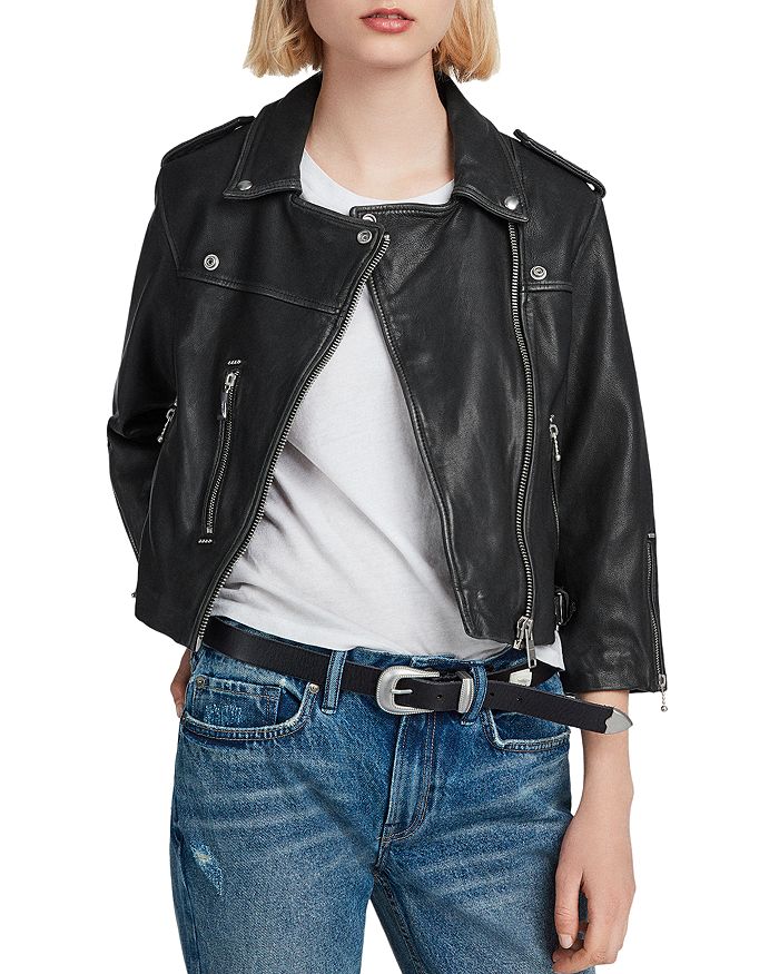 ALLSAINTS Lara Cropped Leather Biker Jacket | Bloomingdale's
