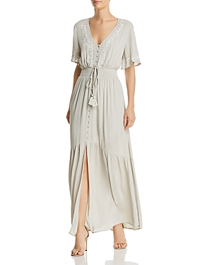 LOST AND WANDER LOST + WANDER ATHENA EMBROIDERED TIE-DETAIL MAXI DRESS,LDBM0794