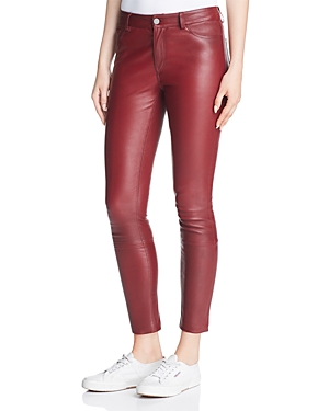 Theory Leather Skinny Jeans in Deep Mulberry thumbnail