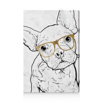 Oliver Gal - Frenchie with Gold Glasses Wall Art, 30" x 45"