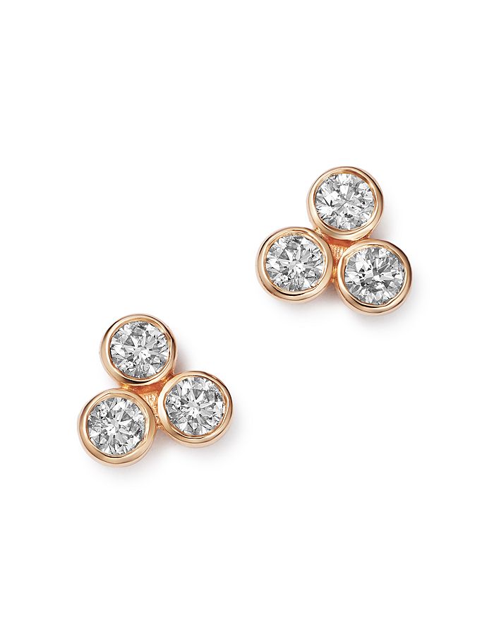 Bloomingdale's Diamond Three Stone Stud Earrings In 14k Rose Gold, 0.30 Ct. T.w. - 100% Exclusive In White/rose Gold