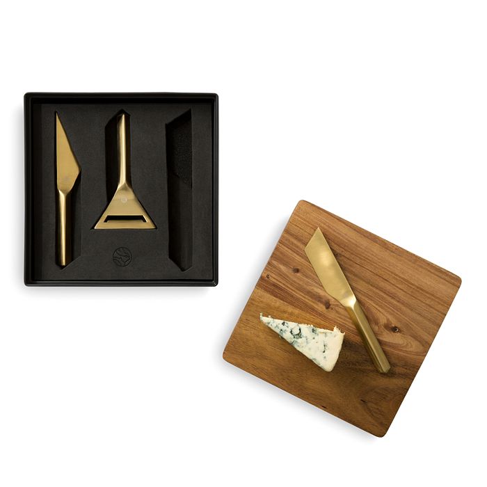 Rabbit Rbt Cheese Knives And Cutting Board Set In Gold/wood