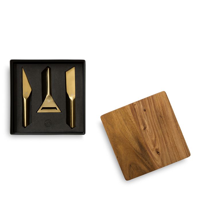 Shop Rabbit Rbt Cheese Knives And Cutting Board Set In Gold/wood