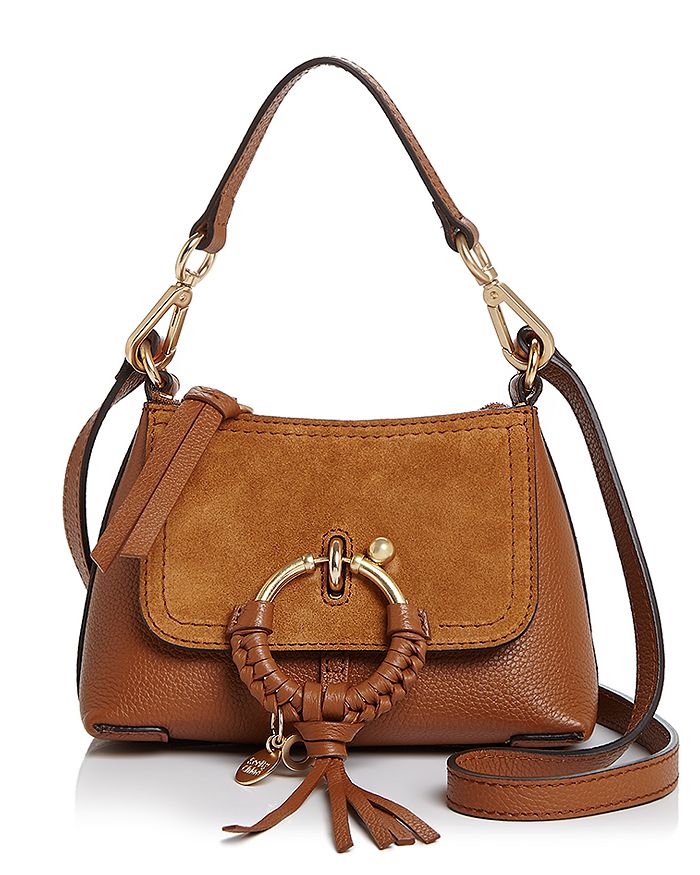 See By Chloé See By Chloe Joan Mini Leather & Suede Hobo In Caramello Brown/gold