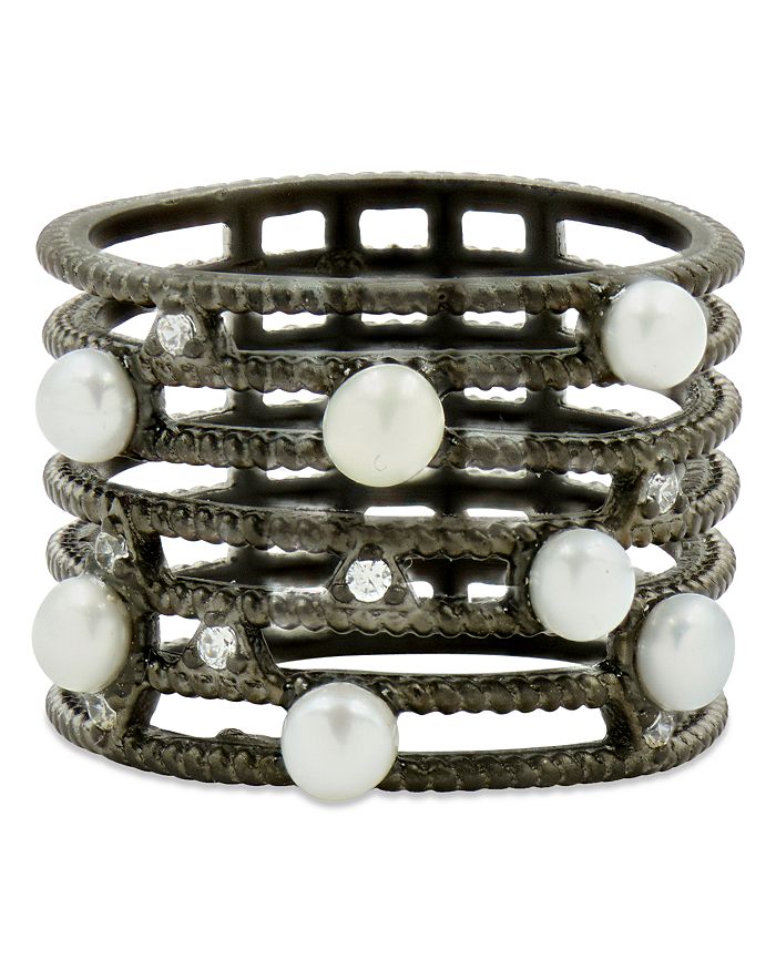 FREIDA ROTHMAN CULTURED FRESHWATER PEARL TEXTURED CAGE RING,TPKZFPR02-6