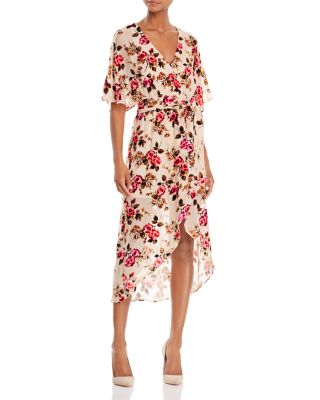 floral velvet burnout wrap dress