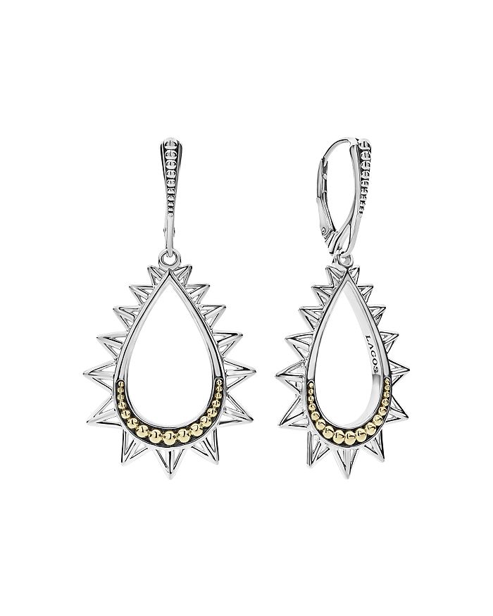 LAGOS 18K YELLOW GOLD & STERLING SILVER KSL SPIKED PYRAMID PEAR SHAPED DROP EARRINGS,01-81733-00
