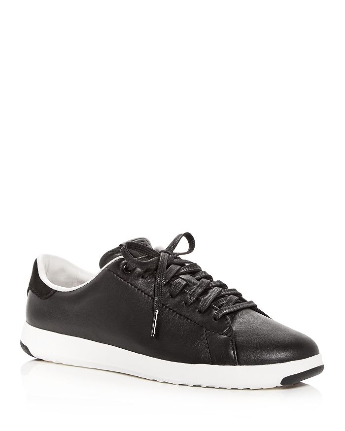 Cole Haan Women's Grandsport Leather Lace Up Trainers In Black/optic