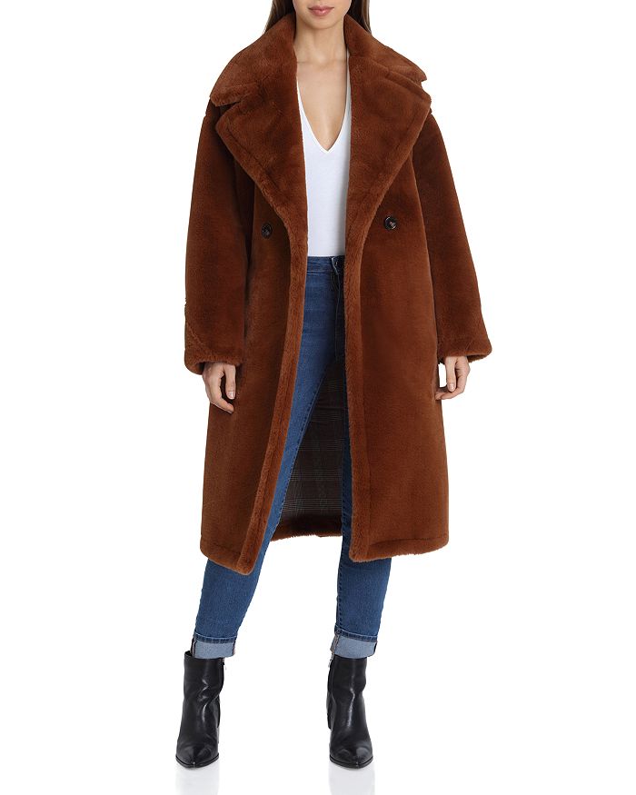 Avec Les Filles Oversized Double-breasted Front Teddy Bear Coat In Mink