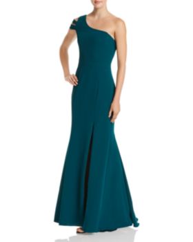 avery g one shoulder ruffle gown
