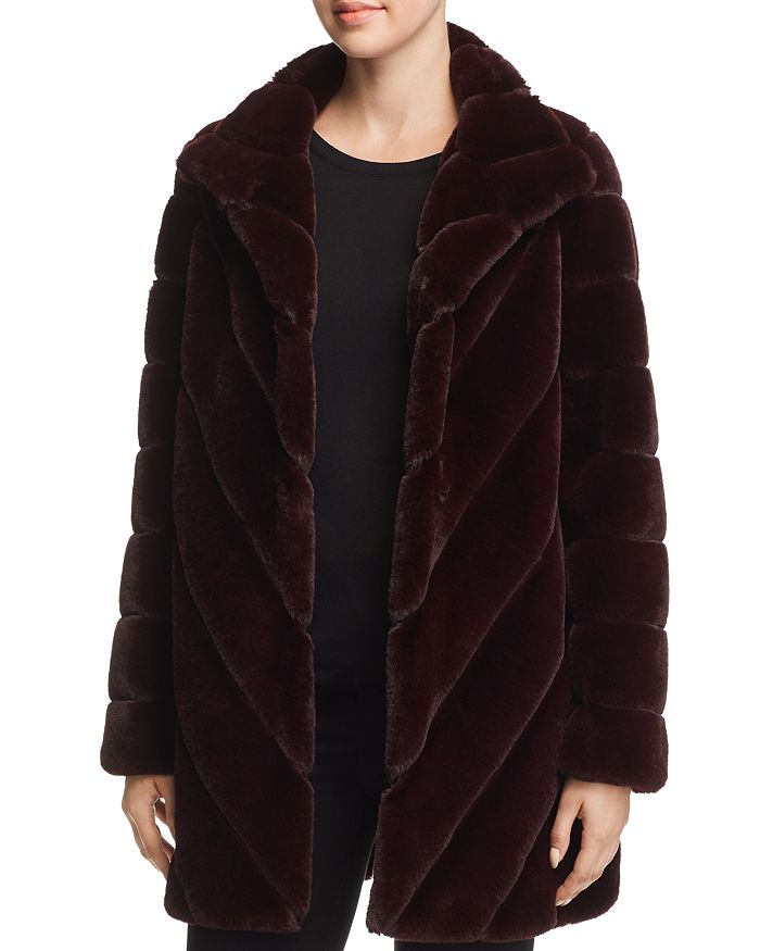 Calvin Klein Faux Fur Coat In Wine