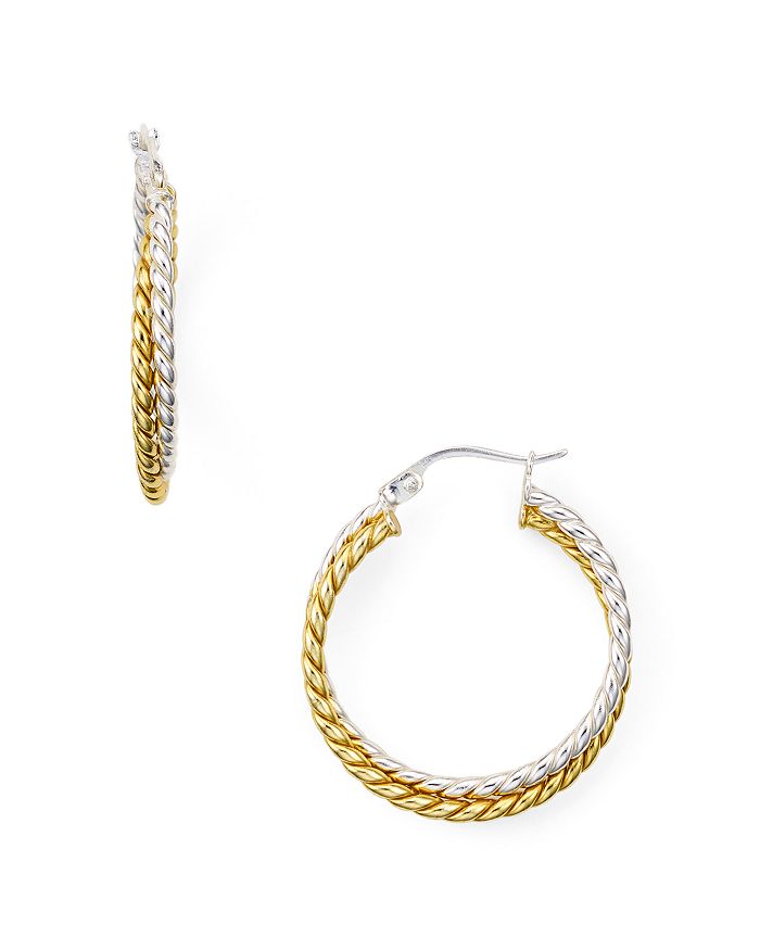 Aqua Double Textured Hoop Earrings In 18k Gold-plated Sterling Silver And Sterling Silver - 100% Exclusiv In Gold/silver