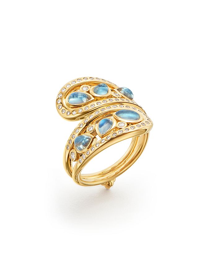 Temple St Clair 18k Yellow Gold Blue Moonstone Arabesque Ring In White/gold