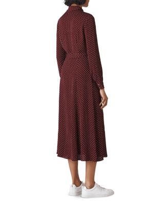 burgundy polka dot shirt dress Maxi Dress Burgundy And White Polka Dot Dress Burgundy Spot Satin Maxi  Dress With Sleeve  Me&B