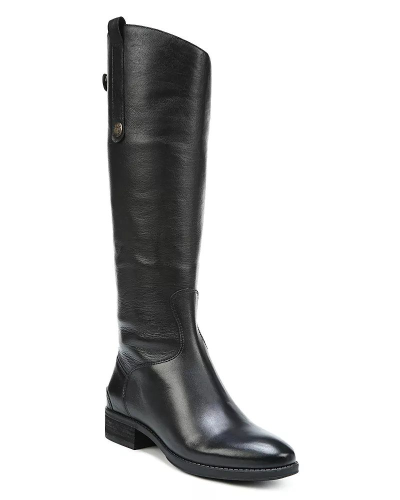 Sam Edelman Women's Wide Calf Penny Round Toe Leather Low-Heel Riding Boots