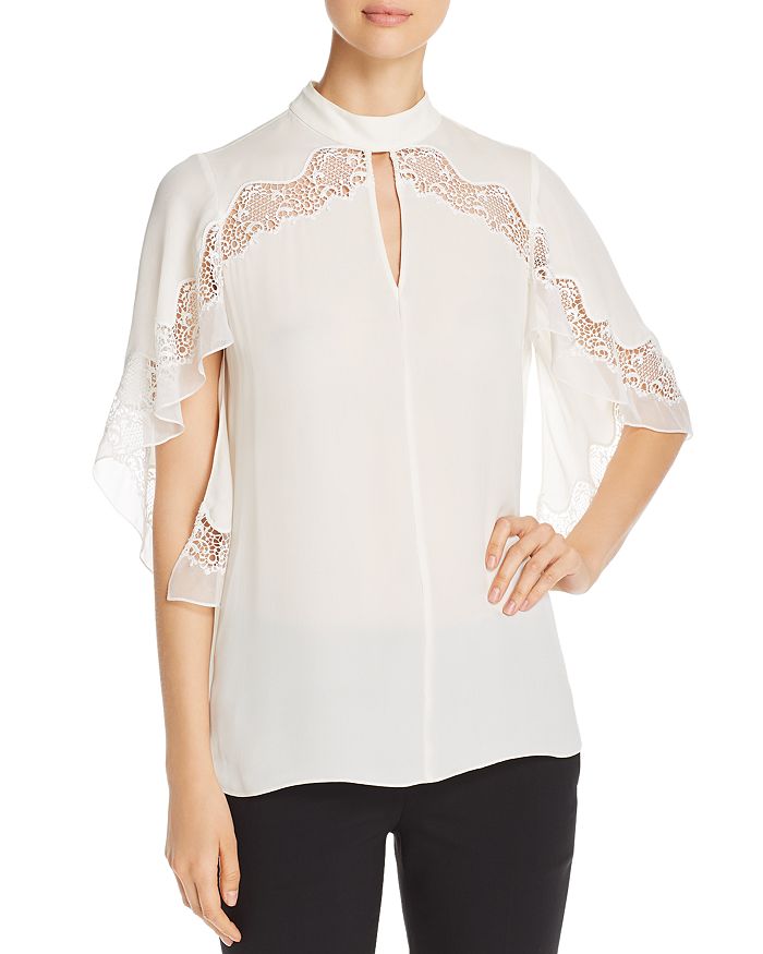 Elie Tahari Jaylah Lace Inset Silk Blouse Bloomingdale s