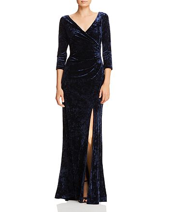Adrianna Papell Ruched Velvet Long-Sleeve Gown | Bloomingdale's