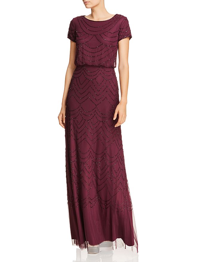 Adrianna Papell Beaded Blouson Gown In Cassis