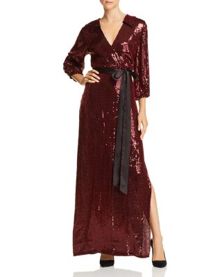Robe Longue Maxi Alice + Olivia Bayley Bordeaux Noir à Paillettes Et Nœud Satin - Taille 2